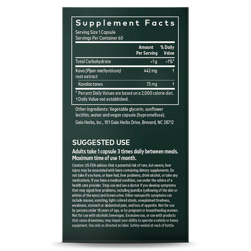 Image of Kava Root 60 Caps supplement facts