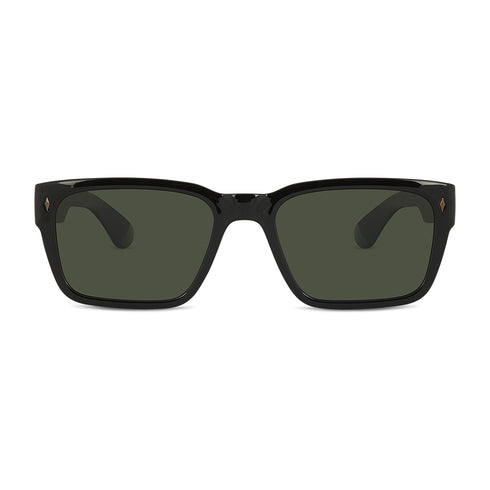 Wollumbin Kirra men's sunglasses, black frame with green polarised lens, front