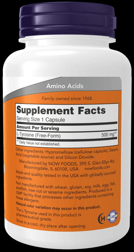 Image of L-Tyrosine 500mg 120caps supplement facts
