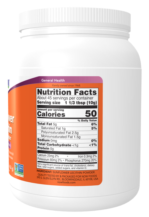 Image of Sunflower Lecithin Pure Powder NON-GMO 454g nutritional facts