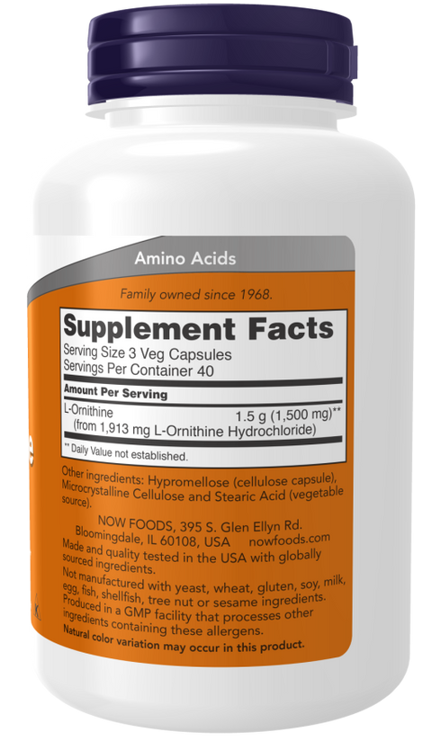 Image of L-Ornithine 500mg 120vcaps supplement facts