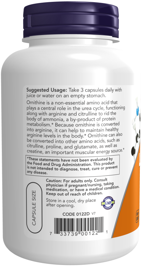 image of L-Ornithine 500mg 120vcaps suggested usage