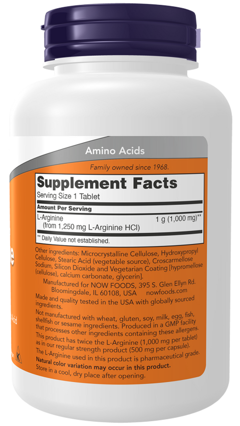 Image of L-Arginine, Double Strength 1000mg 120tabs supplement facts