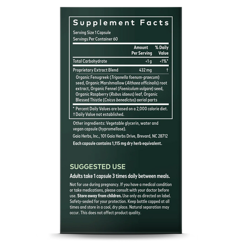 Image of Lactation Support 60vcaps supplement facts