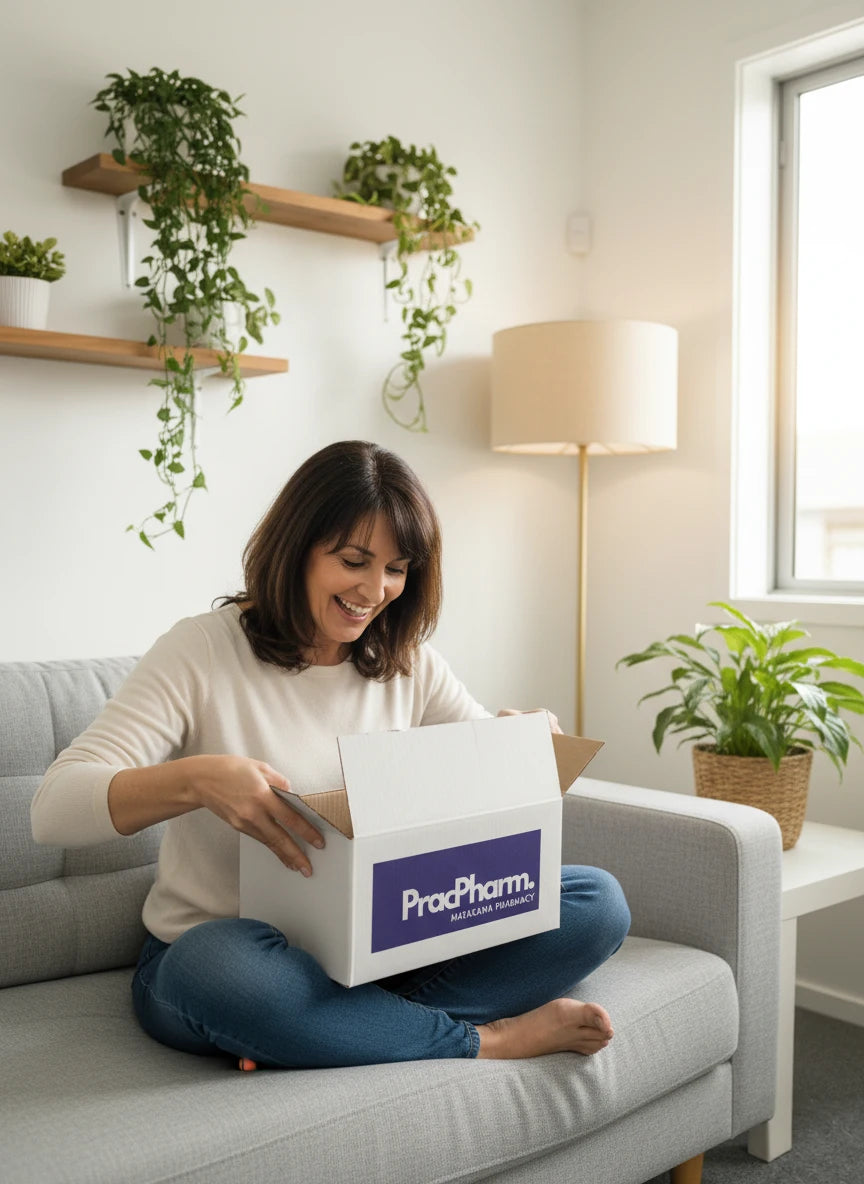 A woman opening a functional test sent from PracPharm - Matakana Pharmacy