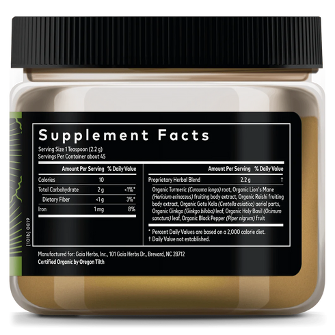 Image of Lion's Mane & Turmeric Powder 100g supplement facts