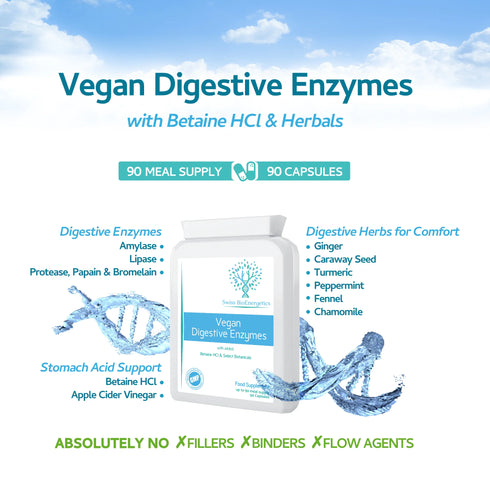 Vegan Digestive Enzymes with Betaine HCI 90 Capsules-Swiss Bioenergetics-Matakana Pharmacy