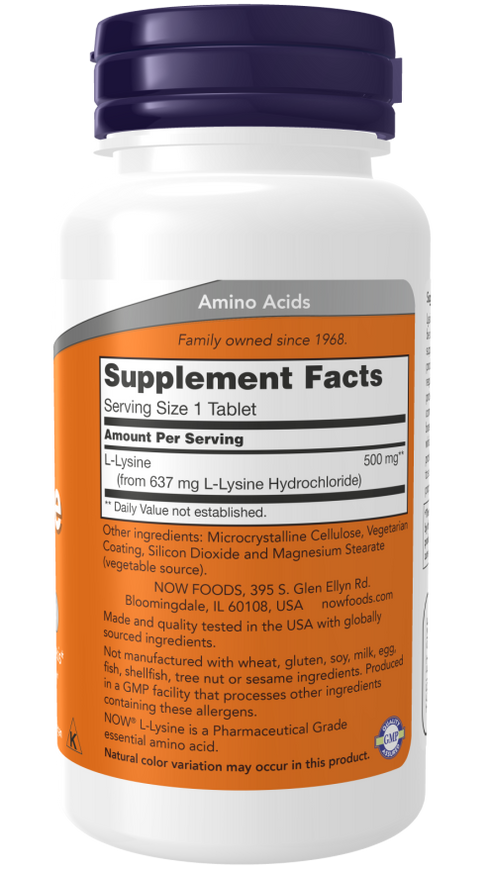 Image of L-Lysine 500mg 100tabs supplement facts