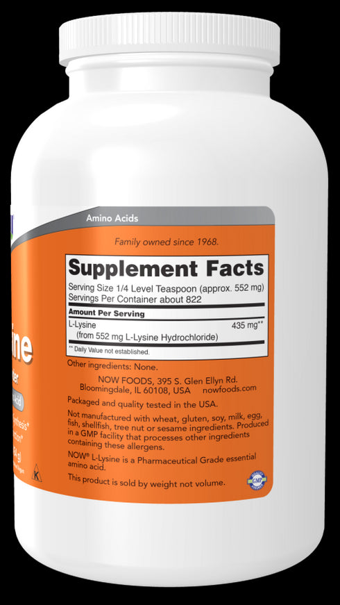 Image of L-Lysine Pure Powder 454g supplement facts