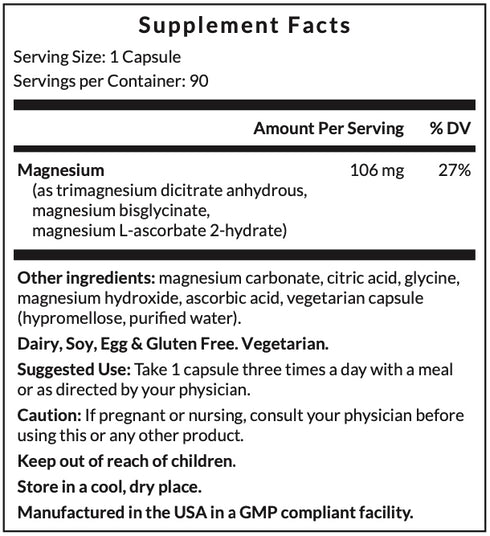Image of Magnesium3 90 caps supplement facts