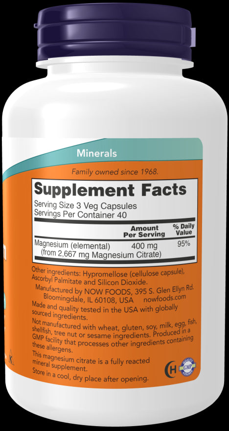 Image of Magnesium Citrate 120vcaps supplement facts