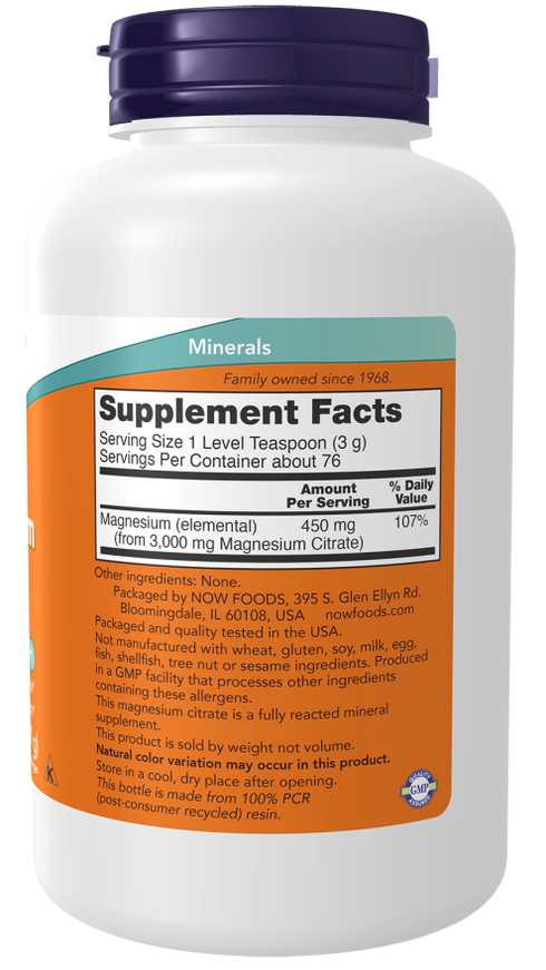 Image of Magnesium Citrate Pure Powder 227g supplement facts
