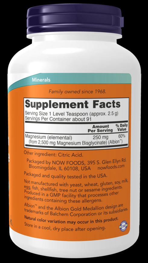 Image of Magnesium Bisglycinate Powder 227g supplement facts