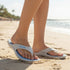 Walkable Beach Malibu grey and blue jandals worn on the beach