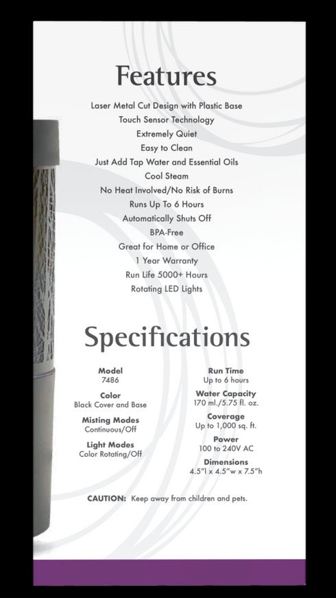 Image of Metal Touch Ultrasonic Oil Diffuser features