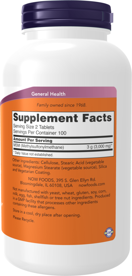 Image of MSM 1500mg 200tabs supplement facts