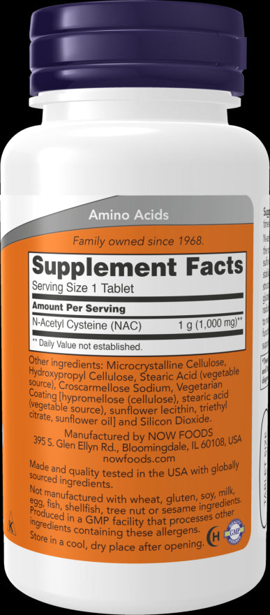 Image of NAC 1000mg 120tabs supplement facts