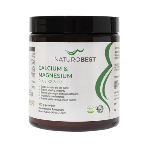 NATUROBEST Calcium & Magnesium Plus K2 & D3 Natural Lemon Lime (60 serves) Powder 300g-NaturoBest-Matakana Pharmacy