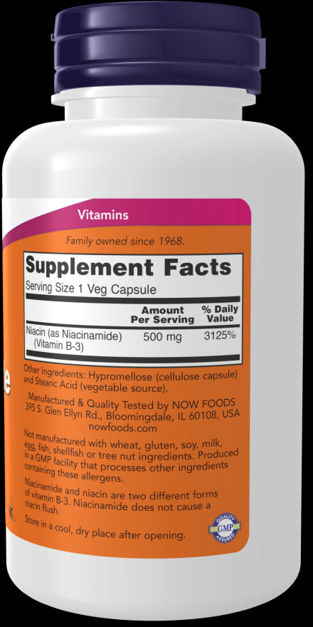 image of Niacinamide 500mg 100caps supplement facts