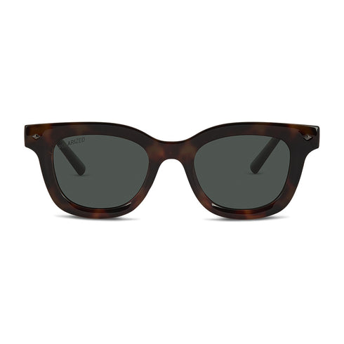 Wollumbin Nimbin sunglasses, coconut tortoiseshell frame with green polarised lens, front