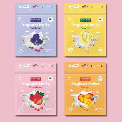 NaturKidz Yoghurt Meltz Discovery Pack, one bag of each of the 4 Yoghurt Meltz flavours