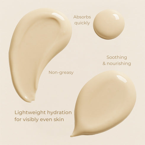 Swatches of Nude Kiwi Brightening Day Cream showing the lightweight, non-greasy texture