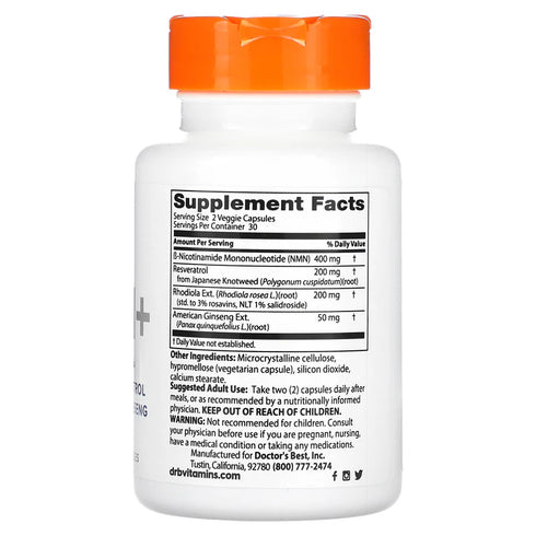 Image of NMN 200mg 60caps supplement facts