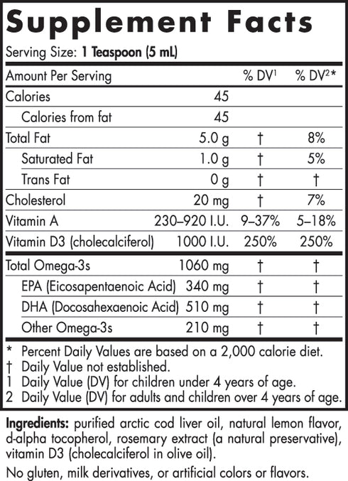 Arctic Cod Liver Oil Liquid Lemon 237ml-Nordic Naturals-Matakana Pharmacy