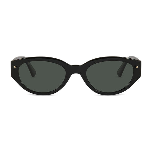 Wollumbin Noosa women's sunglasses, black frame with green polarised lens, front