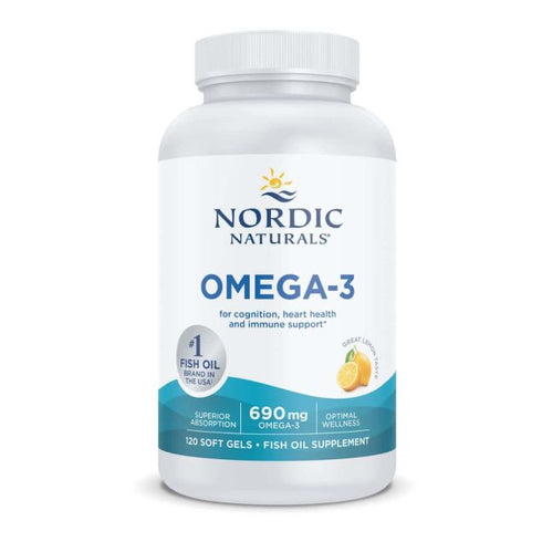 Image of white plastic bottle of NORDIC NATURALS Omega-3 Lemon 120caps