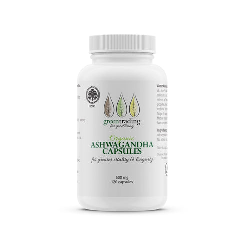 Organic Ashwagandha 120 Veggie Capsules 500mg-Green Trading-Matakana Pharmacy