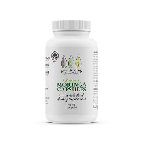 Organic Moringa 120 Veggie Capsules 500mg-Green Trading-Matakana Pharmacy