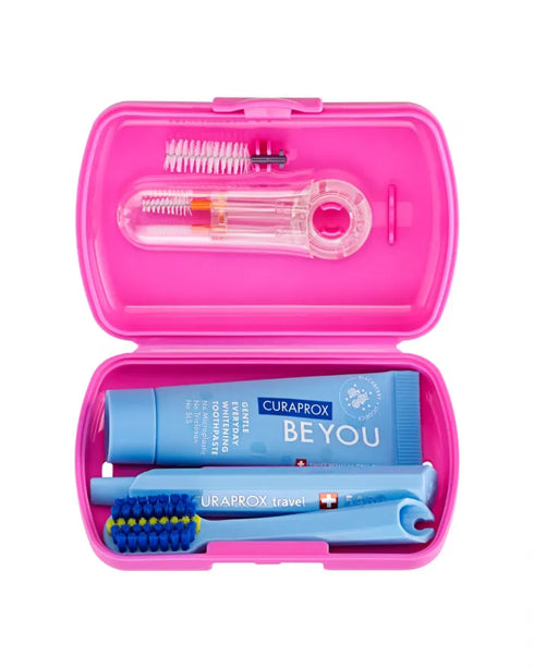 Ortho Toothbrush Travel Set Pink-Curaprox-Matakana Pharmacy