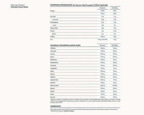Image of Clean Lean Protein Chocolate Peanut Butter nutritional facts