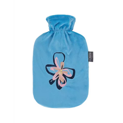 Hot Water Bottle with Plush Cover Flower Bright Blue 2.0L-FASHY-Matakana Pharmacy