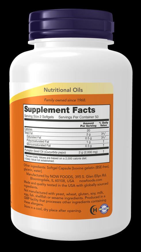 Image of Pumpkin Seed Oil 1000mg 100sgcaps supplement facts
