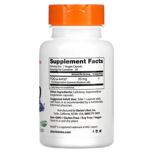 Image of PQQ w/ BioPQQ 20mg 30caps supplement facts