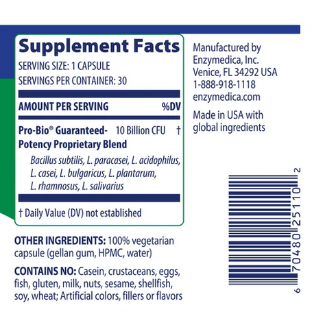 Image of Pro-Bio 30vcaps supplement facts