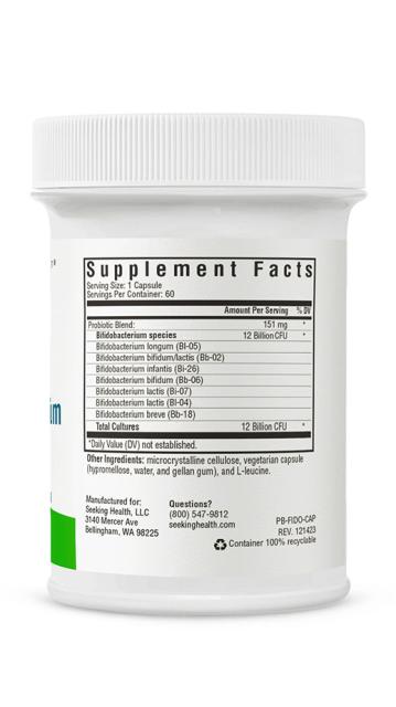 Image of ProBiota Bifidobacterium 60 caps supplement facts
