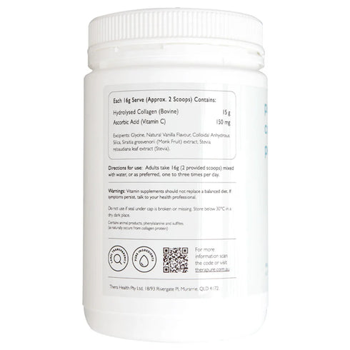 Image of THERAPURE pure collagen peptides + C Powder ingredients and directions