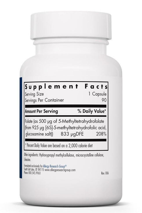 Image of QuatreActiv Folate (500ug) 90caps supplement facts