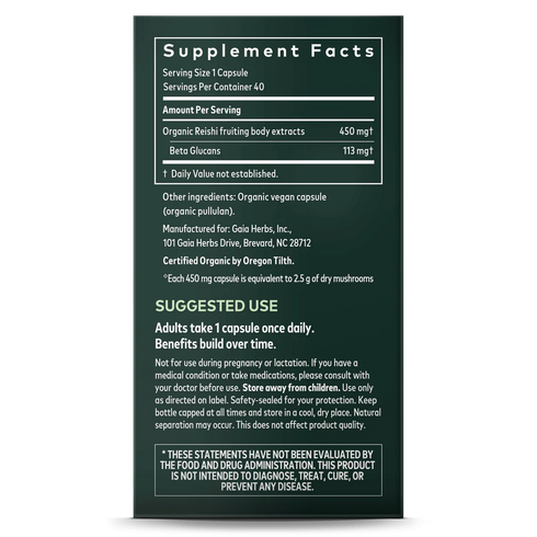 Image of Reishi Mushroom 40vcaps supplement facts