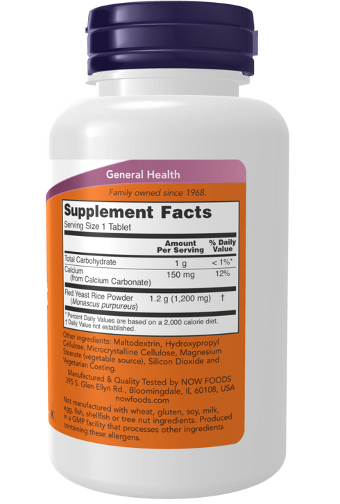 Image of Red Yeast Rice 1200mg 60tabs supplement facts