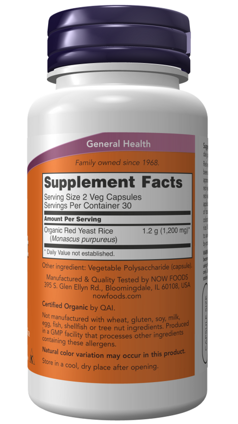 Image of Red Yeast Rice 600mg 120vcaps supplement facts