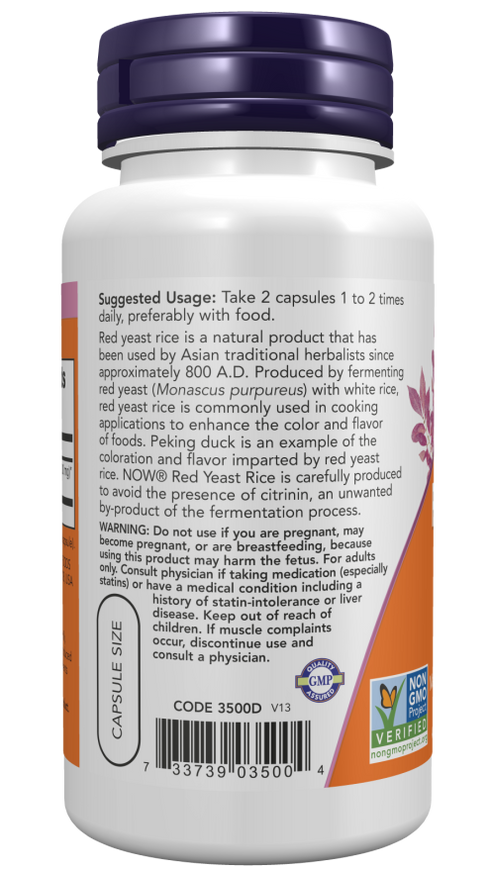 Image of Red Yeast Rice 600mg 120vcaps suggested usage
