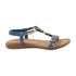 Walkable Beach Reef women's sandal in denim blue with braided T-bar, side view