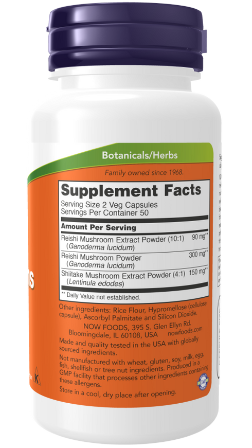 Image of Rei-Shi Mushrooms 270mg 100vcaps supplement facts