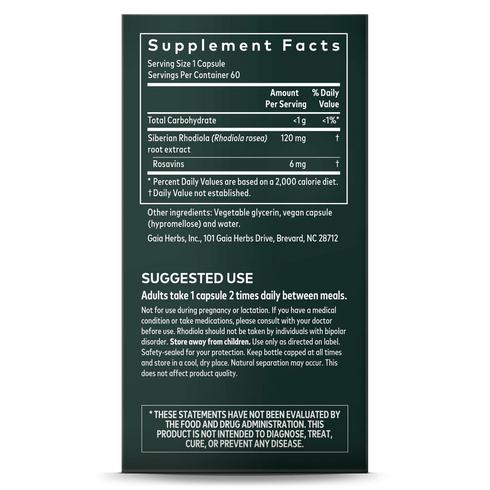 Image of Rhodiola Rosea 60vcaps supplement facts