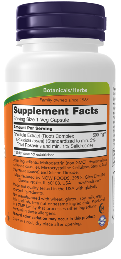 Image of Rhodiola 500mg Extract 3% 60vcaps supplement facts