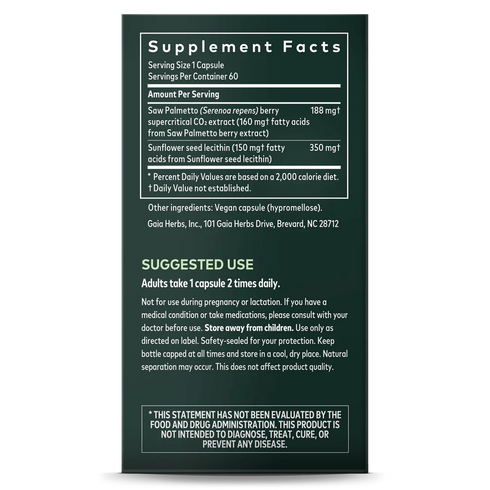 Image of Saw Palmetto 60vcaps supplement facts